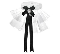 NBEADS Collar de jabot vintage, cuello de tul blanco desmontable con volantes y diamantes de imitación y lazo para mujer, vestidos, blusas, trajes formales retro, 35,6 x 31 cm