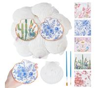 NBEADS Conchas de vieira para manualidades, 15 conchas naturales, 40 unidades, servilletas de papel de decoupage, 4 tiras de pintura de plástico y pinceles, papel decorativo para manualidades, fiestas