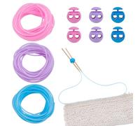 NBEADS Cordón de retención de malla de 15 m, manguera de goma hueca de 2 mm, con 6 topes de aguja con agujeros de 5,5 mm, para sujetar pulseras, collares y perlas, azul, rosa y lila