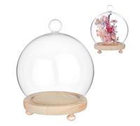 NBEADS Cubierta de Cúpula de Vidrio Decorativa, Cúpula de Cristal Transparente Redonda de 150x185mm con Base de Madera para Centros de Mesa, Plantas, Rocas, Especímenes, Decoraciones Y Manualidades