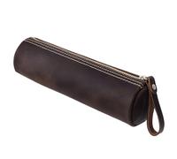 nbeads Estuche de cuero con cremallera de piel marrón coco estuche con cremallera vintage estuche para lápices para hombres y mujeres empresarios artista hogar oficina y viajes 21 x 5,6 x 4,9 cm