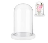 NBEADS Flor Eterna Pantalla de Vidrio Cúpula Cloche, Exhibición de Vidrio con Campana de Pedestal de Madera Blanca, Decoraciones Florales para el Día de la Madre, Manualidades, 11.3x16.3 cm