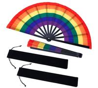 NBEADS Juego de 2 compartimentos plegables de 64 cm, con diseño de arco iris colorido y bolsillos de almacenamiento, ventiladores de decoración portátiles plegables para fiestas, actuaciones y eventos