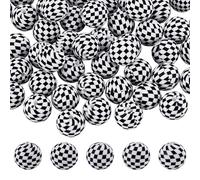 NBEADS - Lote de 60 perlas redondas de silicona, cuentas de silicona a cuadros para la fabricación de llaveros, puntas de agujas de tejer y otras joyas, llaveros