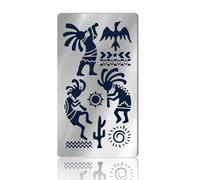 NBEADS Plantilla de Metal Tribal, Plantillas de Borde de Deidad de Fertilidad Kokopelli de Acero Inoxidable Mate de 17.7x10.1cm con Patrón de Pájaro Solar para Tallar Madera Pintura Grabado