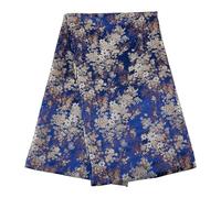 NBEADS Tela de Satén Brocado Floral de 2 metro Y Medio, Tela Jacquard Repujada con Hilo Dorado de 70-80cm de Ancho para Vestidos de Fiesta, Costura, Decoración Del Hogar Y Manualidades, Azul