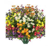 NbgrvB 12 paquetes de plantas y flores artificiales para exteriores, resistentes a los rayos UV, flores falsas que no se decoloran, flores de seda para todo tipo de clima al aire libre (colores mixt