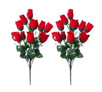 NbgrvB 2 rosas artificiales de 43 cm para decoración conmemorativa al aire libre, flores de cementerio de seda roja, resistentes a la intemperie, ramos de tumbas realistas