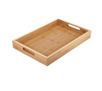 NbgrvB Bandeja rectangular de madera maciza para servir alimentos con asas integradas para comedor, té y fiesta, decoración minimalista de cocina, mango marrón, 33 x 22 x 4 cm