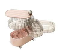 NbgrvB Caja de almacenamiento giratoria de escritorio para joyas y cosméticos, organizador de tocadiscos de 360 grados con diseño multicapa, para material de polipropileno, polvo crema blanco/rosa