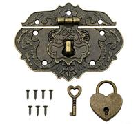 NbgrvB Candado de aleación de zinc de bronce antiguo con cerrojo para muebles, joyeros y baúles de madera, 76 x 56 mm