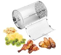 NbgrvB Cesta giratoria para horno de acero inoxidable, tambor de asar con móvil para puerta de barbacoa y freír, 14 x 18 cm, color plateado