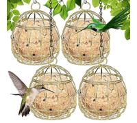 NbgrvB Comederos de metal dorado para pájaros para bolas de grasa, paquete de 4 soportes colgantes de sebo con tapa de fácil recarga para el cuidado de la vida silvestre del jardín