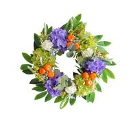 NbgrvB Corona de hortensias artificiales con pequeñas naranjas, 35 cm, decoración para colgar en la puerta, decoración floral de seda