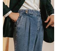 NbgrvB Jeans de cintura alta con pliegues dobles para hombre, pierna recta | Diseño de doble pliegue, ajuste de cintura alta, pierna recta, lavado azul clásico, estilo primavera y otoño