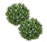 NbgrvB Juego de 2 bolas de topiario artificiales de 25 cm de plástico sintético para colgar plantas de jardín decorativas para interiores y exteriores, decoración de bodas, fiestas (flor blanca)