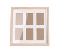 NbgrvB Marco de fotos de madera para collage con capacidad para fotos de 3 y 6 pulgadas, exhibición rústica de pared y mesa en acabado de madera natural, diseño cuadrado de 27,5 cm (color original