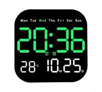 NbgrvB Reloj de pared digital grande con control remoto, pantalla LED que muestra la temperatura, fecha, semana, día, brillo ajustable, alarma, temporizador de cuenta regresiva para el hogar, oficina