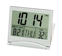 NbgrvB Reloj de pared digital LCD con calendario, termómetro y alarma de plástico plateado o reloj de montaje en pared, formato de 12/24 horas, batería CR2025 incluida