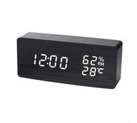 NbgrvB Reloj LED de madera controlado por voz, pantalla digital multifunción que muestra la humedad de la temperatura del tiempo, brillo de 3 niveles, decoración de escritorio MDF (A)