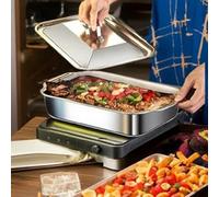 NbgrvB Sartén para lasaña de acero inoxidable de grado comercial con tapa, 45,7 x 27,9 cm de profundidad con asas, bandeja para asar de 2 mm de grosor, horno a 500F, lavavajillas