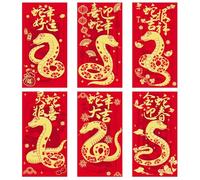 NbgrvB Sobres rojos de Año Nuevo chino 2025-36 piezas con 6 diseños de serpiente en relieve dorados, 6.69 x 3.54 pulgadas, papel grueso para regalos de Año Nuevo Lunar y recuerdos de fiesta