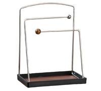 NbgrvB Soporte de almacenamiento de cocina para tazas de café, tazas, toallas y trapos, estante de pie para vasos con ganchos multiusos, para acero inoxidable y madera, color negro, marrón y plateado