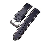 NBHDWF RHAIYAN Correa de piel de vaca con capa de cabeza, 22, 24, 26MM, pulsera cosida a mano doblada en azul marino adecuada (Color : Silver buckle, Size : 24mm)