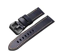 NBHDWF RHAIYAN Correa de piel de vaca con capa de cabeza, 22, 24, 26MM, pulsera cosida a mano doblada en azul marino adecuada (Color : Brack buckle, Size : 26mm)