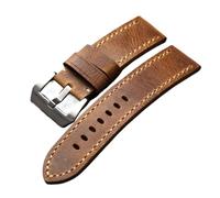 NBHDWF RHAIYAN Correa de reloj hecha a mano de cuero marrón claro, Correa gruesa de estilo Vintage for hombre de 20, 22 y 24MM, adecuada for PAM (Color : Silver buckle, Size : 24mm)