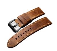 NBHDWF RHAIYAN Correa de reloj hecha a mano de cuero marrón claro, Correa gruesa de estilo Vintage for hombre de 20, 22 y 24MM, adecuada for PAM (Color : Brack buckle, Size : 24mm)