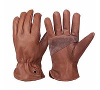 NBLEAGLO Guantes de trabajo de cuero vacuno marrón retro para construcción, patio, jardinería con palma reforzada para hombres y mujeres (marrón, XL)