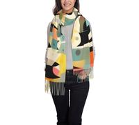 NBMghn Bufanda con borlas con estampado de cabina de avión para mujer, chal con flecos para otoño e invierno, ligero y suave, perfecto para viajes casuales, Gato de arte moderno de mediados de siglo