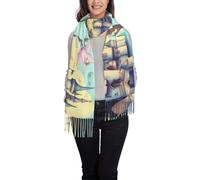 NBMghn Bufanda con borlas con estampado de cabina de avión para mujer, chal con flecos para otoño e invierno, ligero y suave, perfecto para viajes casuales, Castillo de cuento de hadas, Talla única