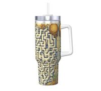 NBMghn Labyrinth Treasure Map Print Ice Bully - Vaso de acero inoxidable aislado al vacío de 40 onzas con pajilla para gimnasio, cafetería, oficina, coche