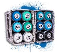 NBQ Pack de pintura en aerosol mate para restauración de la calle DYV Graffiti baja presión (12, negro, blanco, azul)