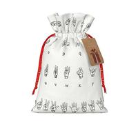 NBRIEU Bolsa de regalo con estampado de alfabeto en lenguaje de señas, trae un cordón, bolsa de regalo reutilizable para fiestas de vacaciones y bodas