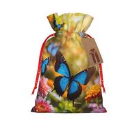 NBRIEU Bolsa de regalo con estampado de mariposas y flores azules, trae un cordón, bolsa de regalo reutilizable para fiestas, bodas