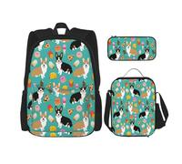 NBRIEU Bonita mochila de bolsillo con estampado de corgi, estuche y bolsa de almuerzo para hombres y mujeres, gran capacidad, color negro, talla única, Negro, One Size