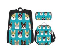 NBRIEU Bonita mochila de bolsillo con estampado de gafas y bigotes de Corgi, estuche y bolsa de almuerzo para hombres y mujeres, gran capacidad, color negro, talla única, Negro, talla única