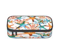 NBRIEU Estuche de gran capacidad con estampado de estrella de mar marina y coral, organizador de papelería con múltiples compartimentos, Negro, One Size, Estampado