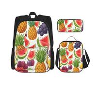 NBRIEU Fresh Juicy Fruits - Mochila de bolsillo, estuche y bolsa de almuerzo para hombres y mujeres, gran capacidad, color negro, talla única, Negro, One Size