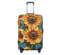 NBRIEU Funda elástica para maleta con estampado de girasol y pintura al óleo, a la moda, lavable, se adapta a equipaje de 18 a 32 pulgadas, Negro, Medium