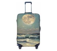 NBRIEU Funda elástica para maleta con estampado de luna y mar, a la moda, lavable, se adapta a equipaje de 18 a 32 pulgadas, Negro, Medium
