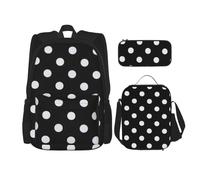 NBRIEU Mochila de bolsillo con estampado de lunares grandes, estuche y bolsa de almuerzo para hombres y mujeres, gran capacidad, color negro, talla única, Negro, One Size