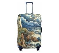 NBRIEU The Seaside Lighthouse - Funda elástica para maleta, moderna, lavable, se adapta a equipaje de 18 a 32 pulgadas, Negro, Small