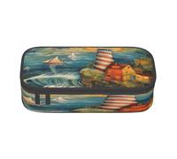 NBRIEU The Seaside Lighthouse Print - Estuche organizador de papelería de gran capacidad con múltiples compartimentos, Negro, One Size, Estampado