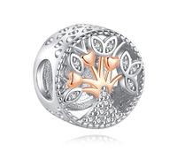 Nbsameng Abalorio de plata de ley 925 con diseño de árbol de la vida familiar, colgante, de oro rosa, para mujer (Plata/Redondo)