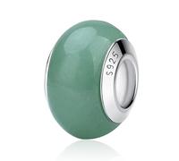 Nbsameng Charm de piedras naturales, colgante para pulseras y collares de mujer, charms de plata 925%,Abalorio Compatible Pandora Gnoce y Trollbeads,Jade verde