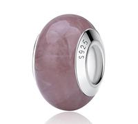 Nbsameng Charm de piedras naturales, colgante para pulseras y collares de mujer, charms de plata 925%,Abalorio Compatible Pandora Gnoce y Trollbeads,Rosa claro